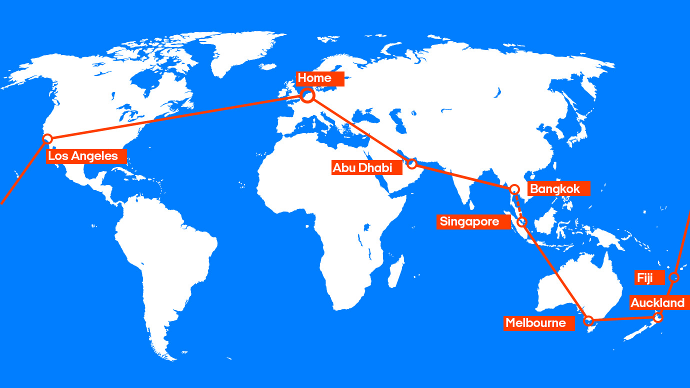 Wereldticket Thailand, Singapore, Australië Fiji en Amerika