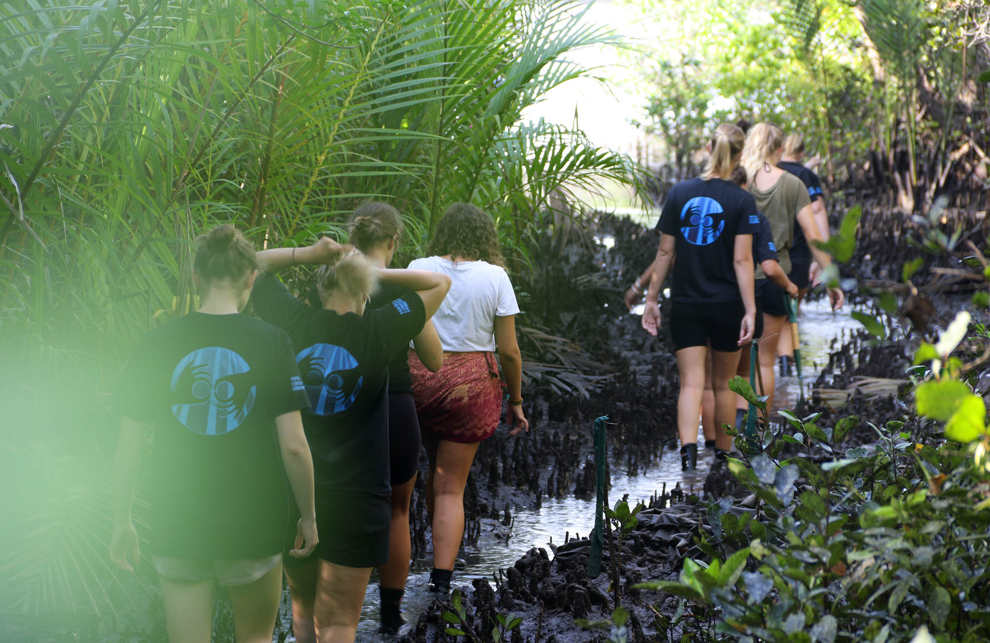 Marine Conservation Philipines Volunteers Walking Through Mud