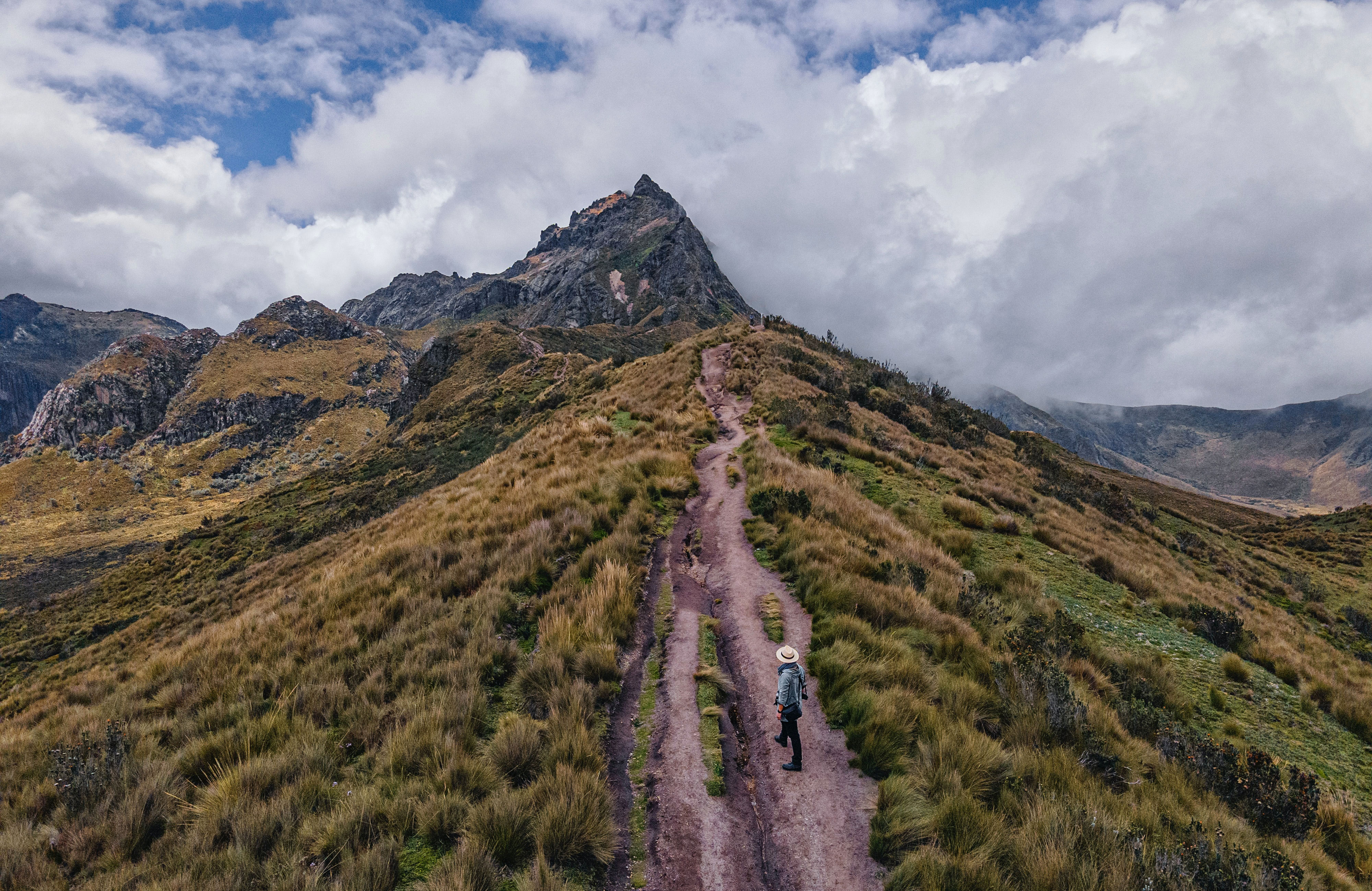 Man standing on a deserted mountain near Quito in Ecuador