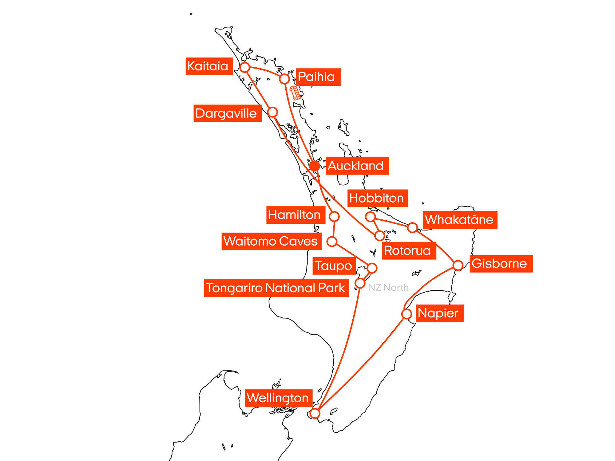 Reisroute langs het Noordereiland van Nieuw-Zeeland met KILROY