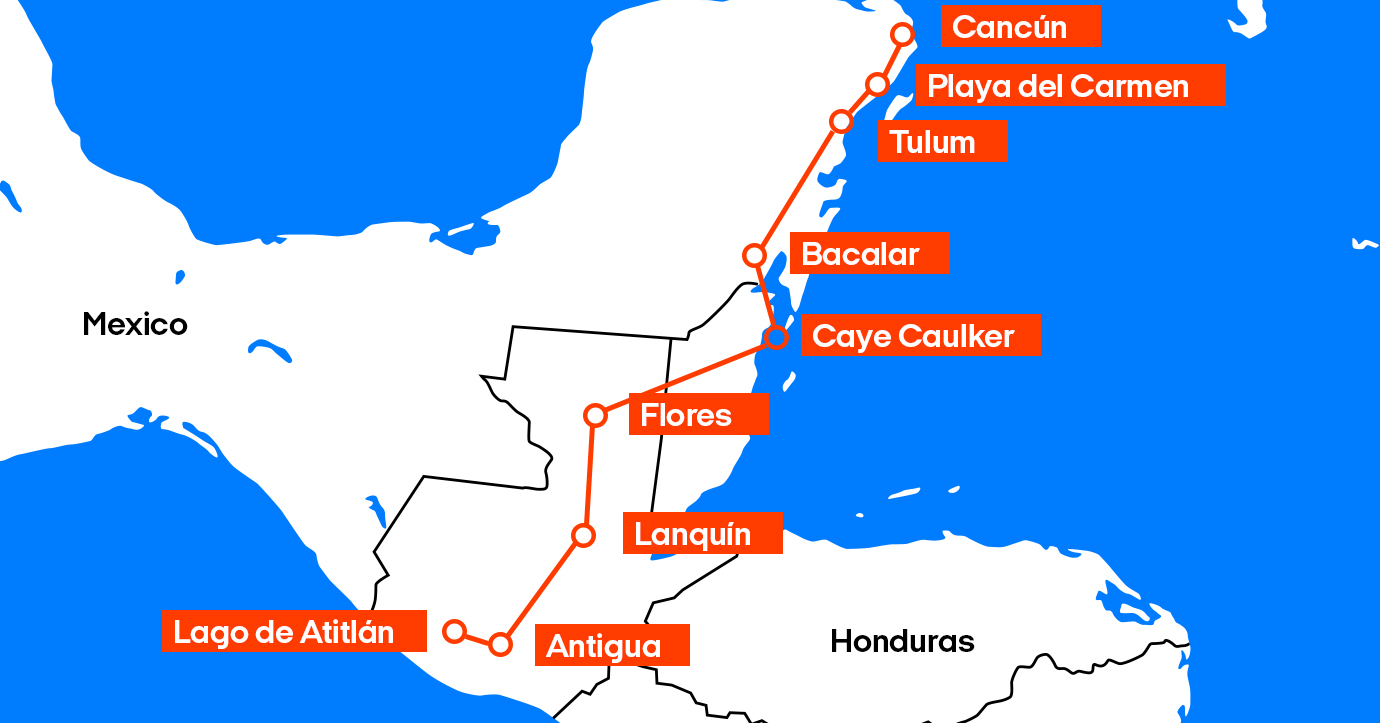 Mexico Guatemala Belize Backpacking Map